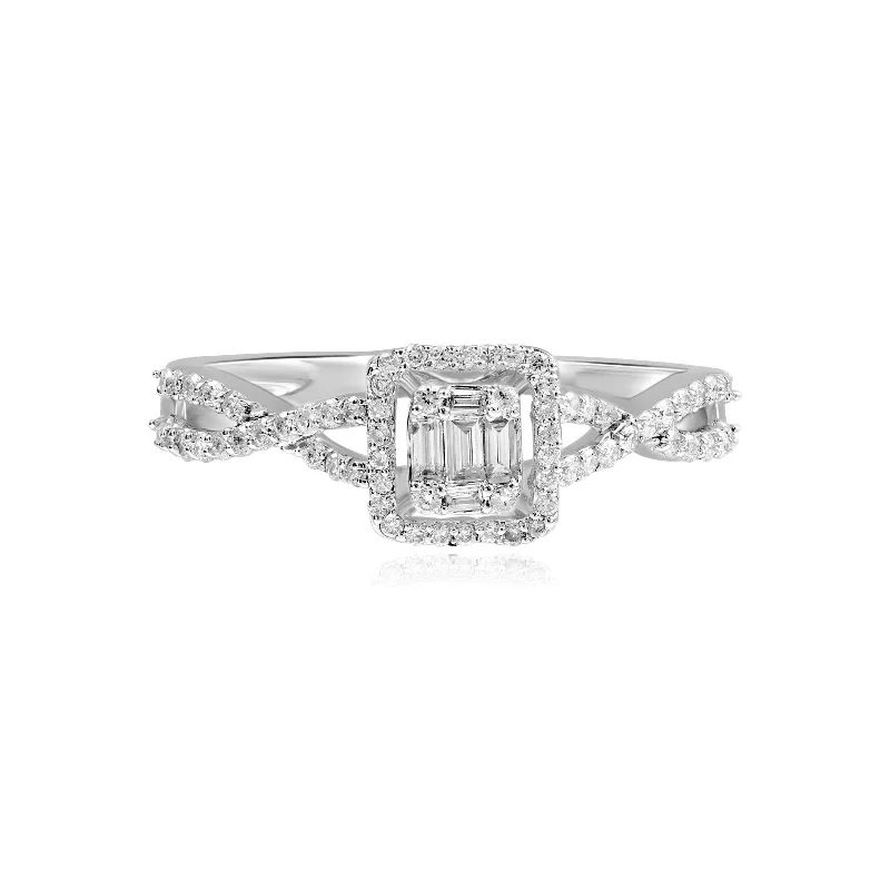 Princess - Cut Women's Diamond Rings in White Gold with a High - Clarity Diamond for a Modern LookBaguette Halo Diamond with Infinity Shank Band