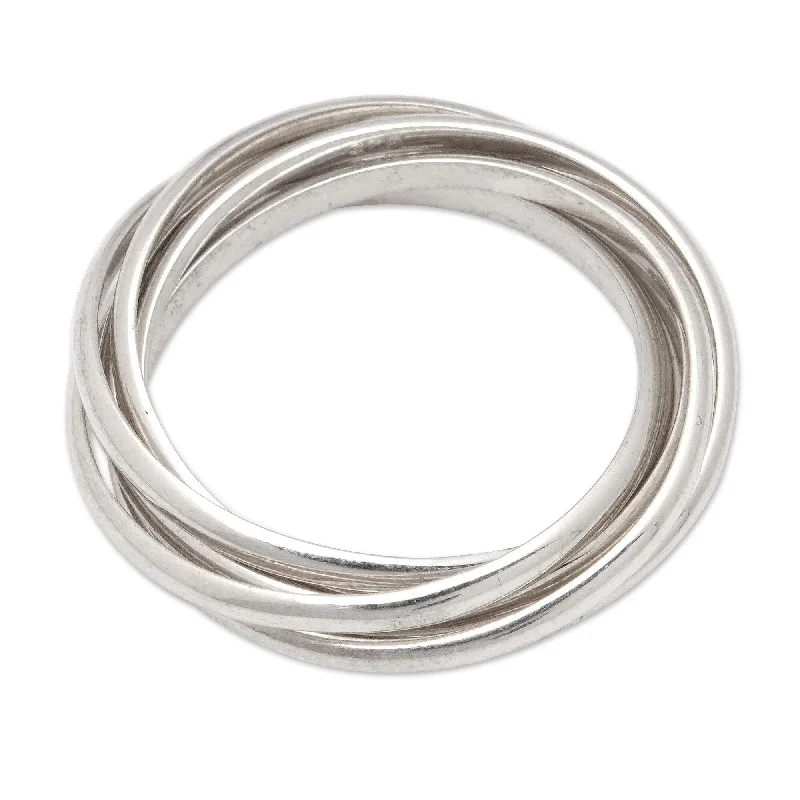 Open - Band Fashion Rings in Sterling Silver with Gemstone InlaysNovica Handmade Radiant Hoop Sterling Silver Band Ring