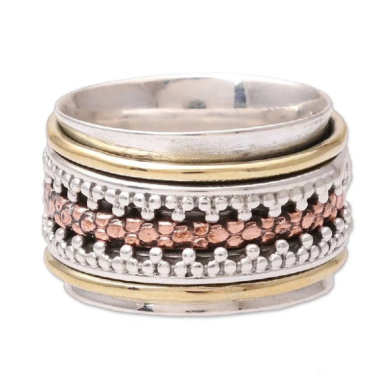 Magnetic Fashion Rings in Stainless Steel with a Modern, Interlocking DesignNOVICA Royal Trance, Sterling silver spinner ring