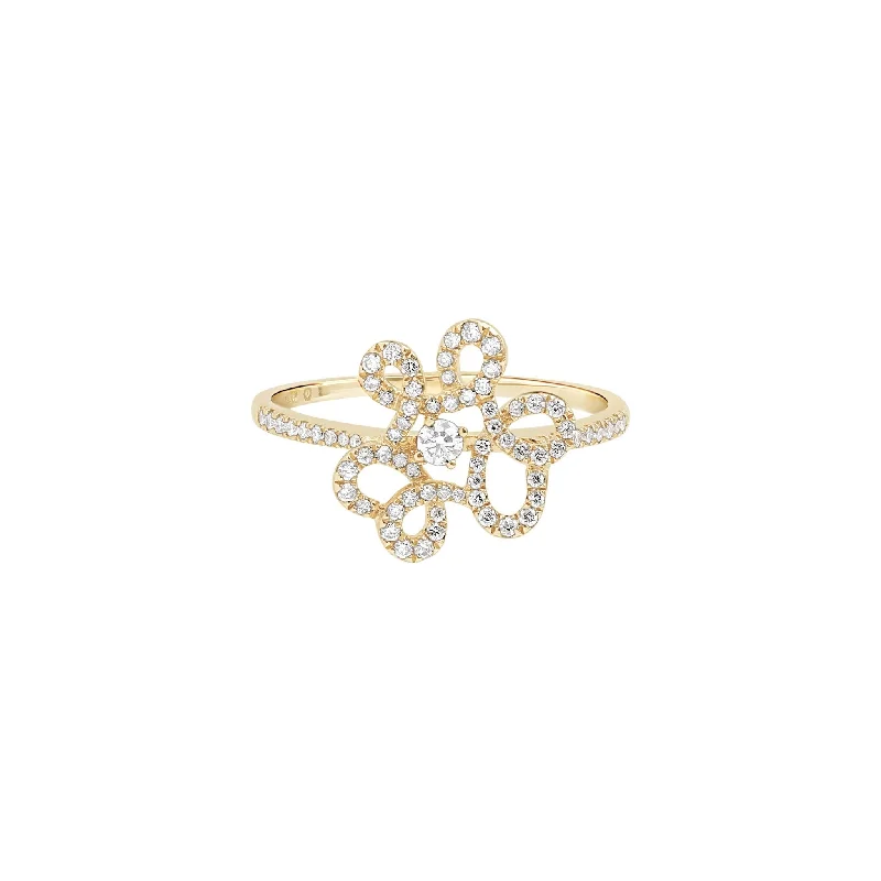 Women's Diamond Rings with Side - Stone Pave Setting for a Sparkling and Continuous ShineAbstract Diamond Flower Cocktail Ring