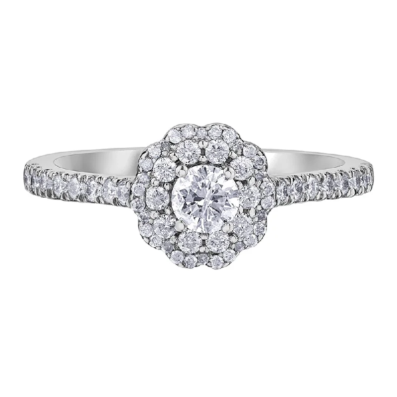 Princess - Cut Women's Diamond Rings in White Gold with a High - Clarity Diamond for a Modern LookCanadian Diamond Ring with Floral Halo