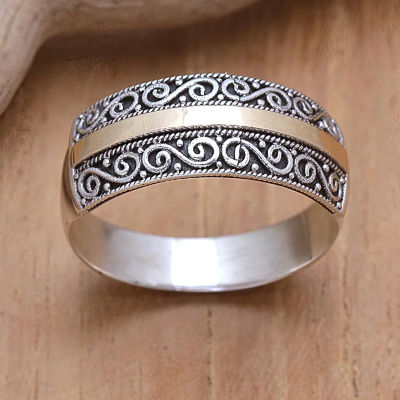 Open - Band Fashion Rings in Sterling Silver with Gemstone InlaysNovica Handmade Classic Nobility Gold-Accented Band Ring