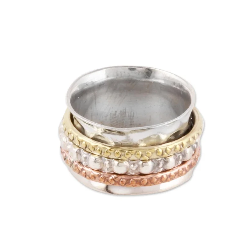 Open - Band Fashion Rings in Sterling Silver with Gemstone InlaysNOVICA Mesmerizing Triple, Sterling silver spinner ring