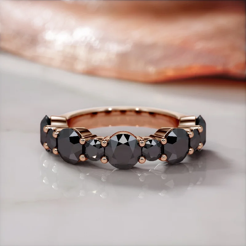 Halo - Style Women's Diamond Rings with a Center Diamond Surrounded by Smaller Diamonds in 18K GoldBlack Light Half Eternity Wedding Ring with Round Cut Natural Black Diamonds