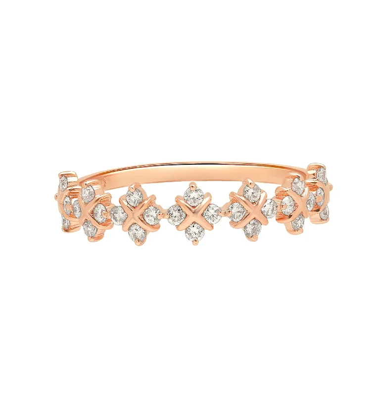 Art Deco - Inspired Women's Diamond Rings with Geometric Designs and Baguette - Cut DiamondsDiamond Clover Criss Cross Eternity Ring