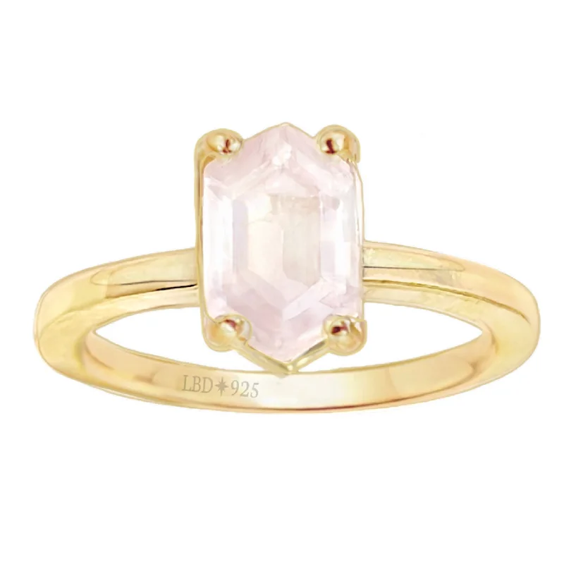 Opal Gemstone Rings in Rose Gold with a Milgrain Edge for a Feminine and Romantic StyleLaihas Gold Mini Hex Crystal Rose Quartz Ring