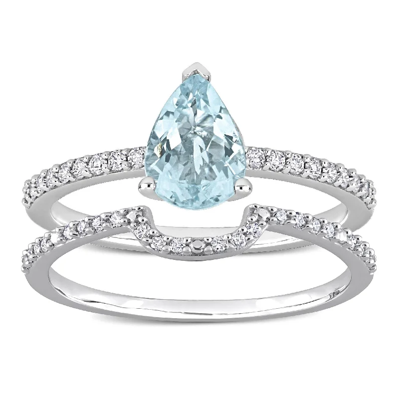 Vintage - Style Women's Diamond Rings with Floral - Engraved Bands and Multiple Diamond AccentsMiadora Pear-cut Aquamarine and 1/4ct TDW Diamond Teardrop Bridal Ring Set in 14k White Gold