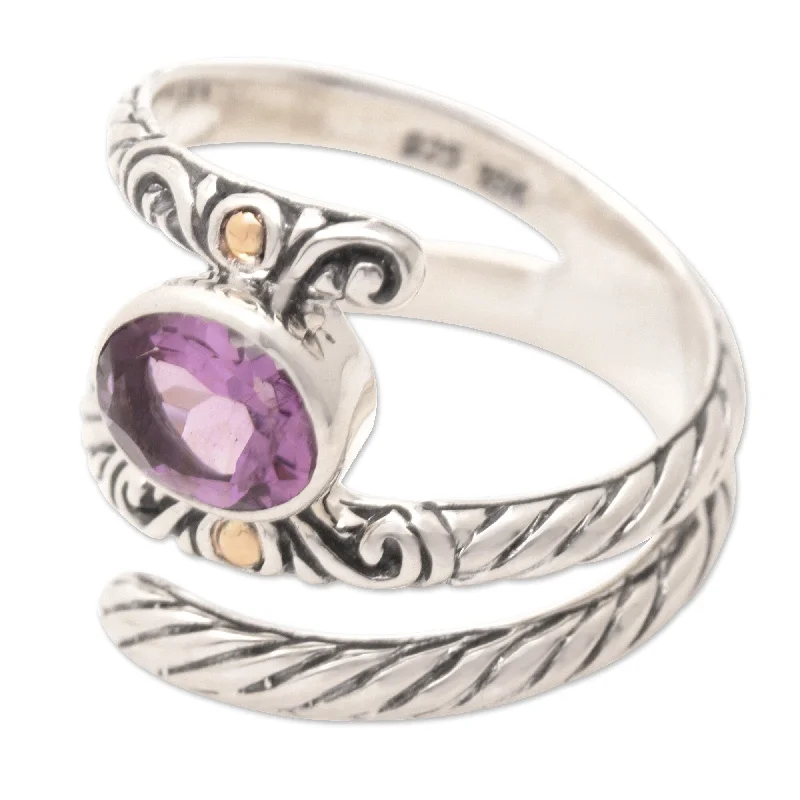 Open - Band Fashion Rings in Sterling Silver with Gemstone InlaysNovica Handmade Radiant Style Gold-Accented Amethyst Cocktail Ring