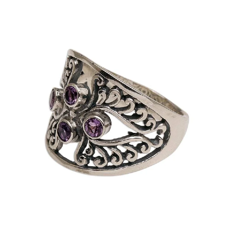 Fashion Rings with Initial Charms in Silver - Plated Metal for a Custom AccessoryNOVICA Vine Queen, Amethyst cocktail ring