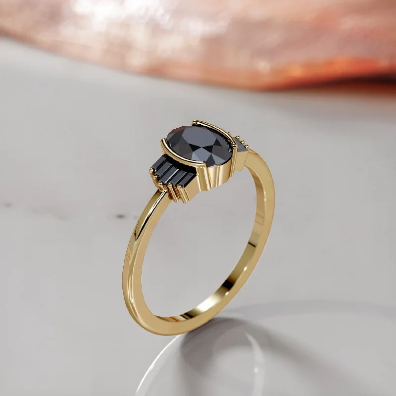 Pear - Shaped Women's Diamond Rings in Yellow Gold with a Single - Diamond Pendant LookDark Necessities Solitaire Natural Black Diamond Oval Engagement Ring