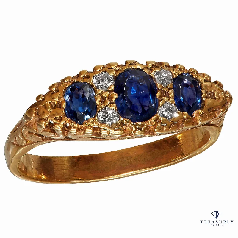 Tanzanite Gemstone Rings in 10K Gold with a Trilogy Design for a Sophisticated GiftVictorian Revival 1.09ct Vintage GIA Blue Sapphire & Diamond Trilogy 16k Gold Ring