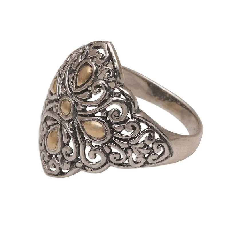 Statement - Making Fashion Rings in Gold - Plated Brass with Oversized Cubic Zirconia StonesNOVICA Botanical Path, Gold accent sterling silver cocktail ring