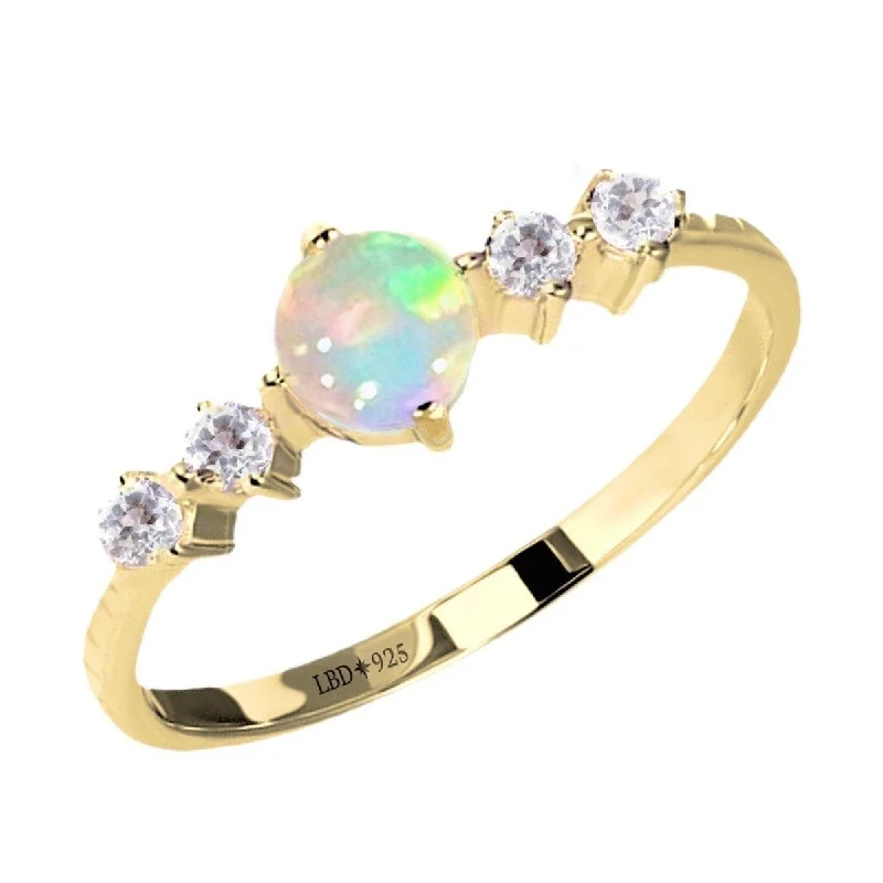 Tourmaline Gemstone Rings in 18K Two - Tone Gold with a Floral - Shaped Setting for a Feminine TouchPetite Sparkle Genuine Opal and Topaz Gold Ring