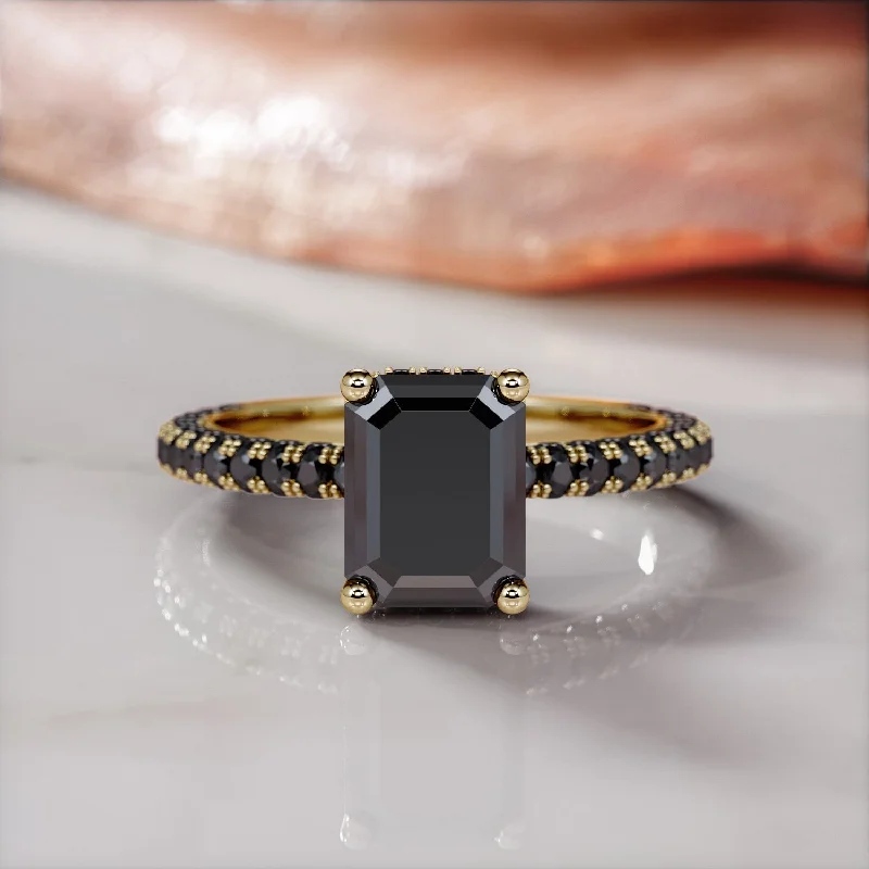 Halo - Style Women's Diamond Rings with a Center Diamond Surrounded by Smaller Diamonds in 18K GoldOscura Magia- Black Diamond  Natural Black Diamond Emerald Cut Engagement Ring  in Yellow Gold