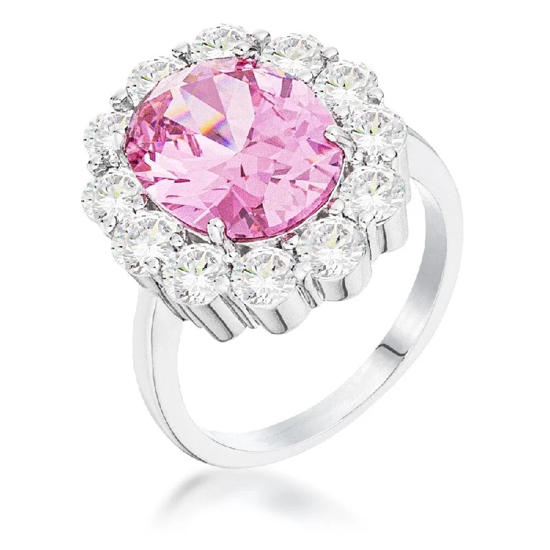 Geometric - Shaped Fashion Rings in Titanium with Iridescent Inlays11.5Ct Rhodium Plated Pale Pink Oval Blossom Ring