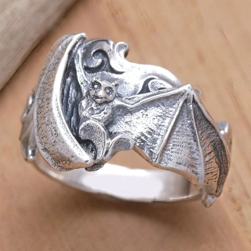 Vintage - Reproduction Fashion Rings in Bronze with Cameo - Style MedallionsNovica Handmade Bat In Motion Sterling Silver Cocktail Ring