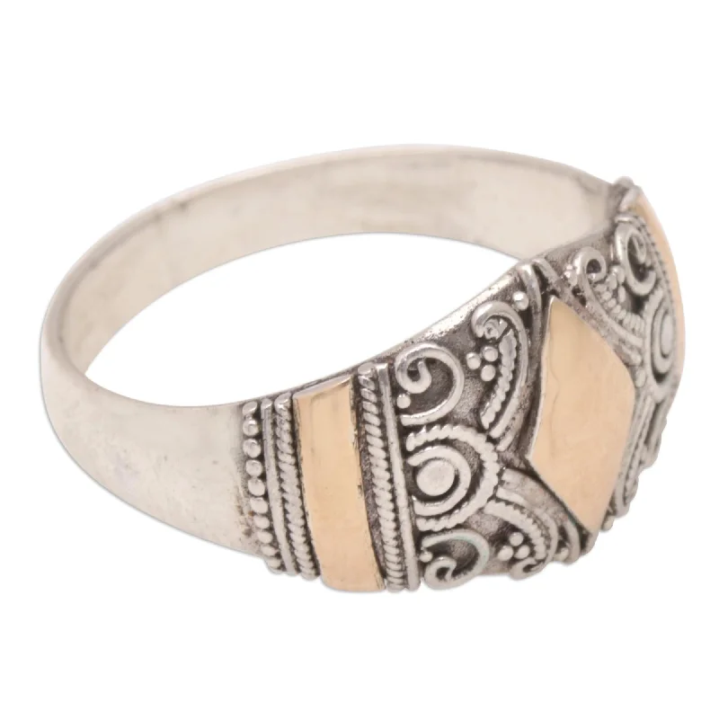 Stackable Fashion Rings in Rose - Gold Tone with Delicate Floral EngravingsNovica Handmade Imperial Rhombus Gold-Accented Domed Ring