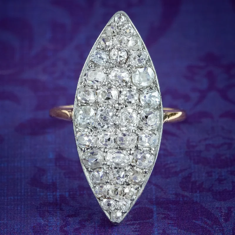 Halo - Style Women's Diamond Rings with a Center Diamond Surrounded by Smaller Diamonds in 18K GoldAntique Victorian Diamond Navette Cluster Ring 2.5ct Total