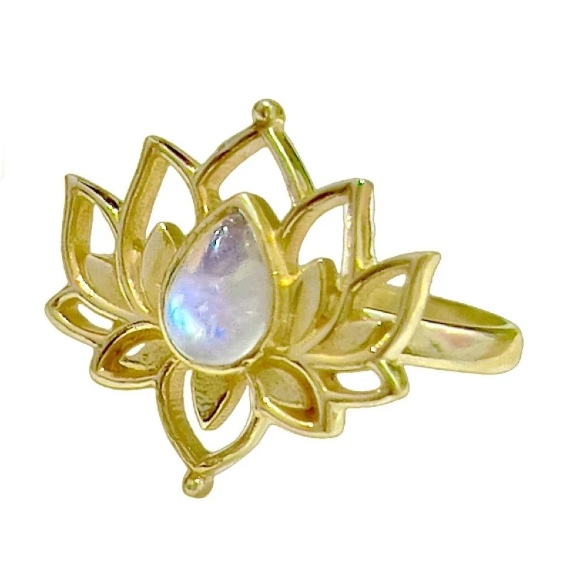 Aquamarine Gemstone Rings in 9K Gold with a Bezel Setting for a Modern and Secure FitLaihas Opulent Lotus Flower Gold Moonstone Ring