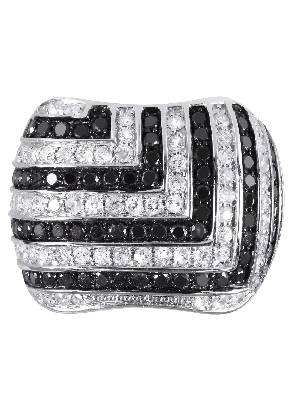 Halo - Style Women's Diamond Rings with a Center Diamond Surrounded by Smaller Diamonds in 18K Gold14K Ladies Black Diamond Cocktail Ring | 2.65 Carats | 13.96 Grams