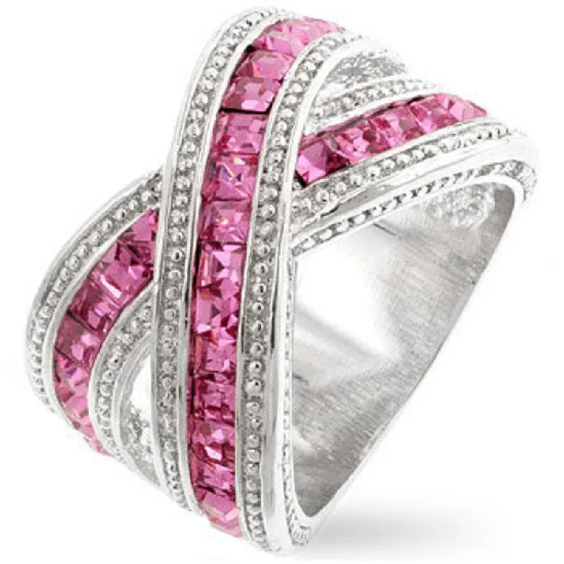 Geometric - Shaped Fashion Rings in Titanium with Iridescent InlaysPink Rhodium Twisting Band Platinum