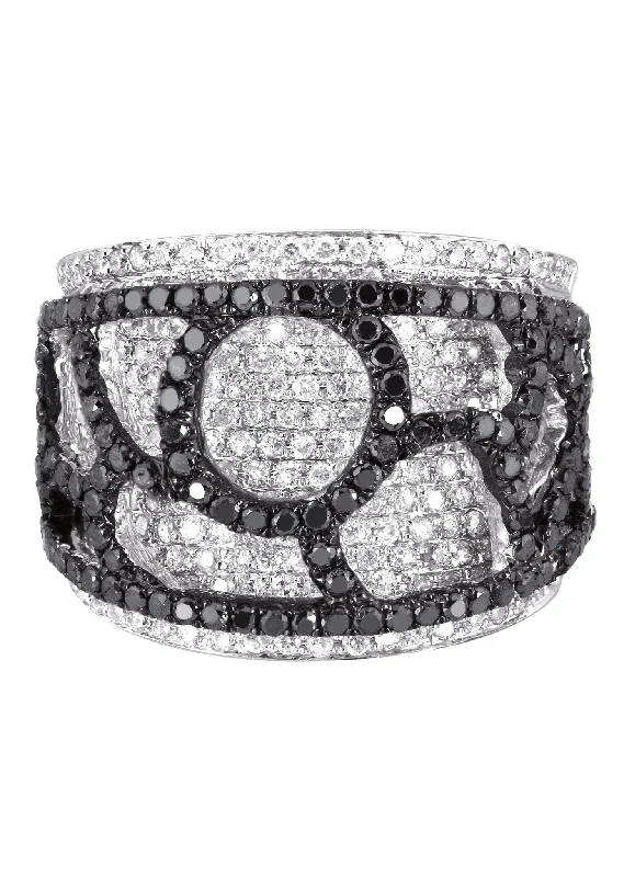 Vintage - Style Women's Diamond Rings with Floral - Engraved Bands and Multiple Diamond Accents14K Ladies Black Diamond Cocktail Ring | 2.35 Carats | 12.46 Grams