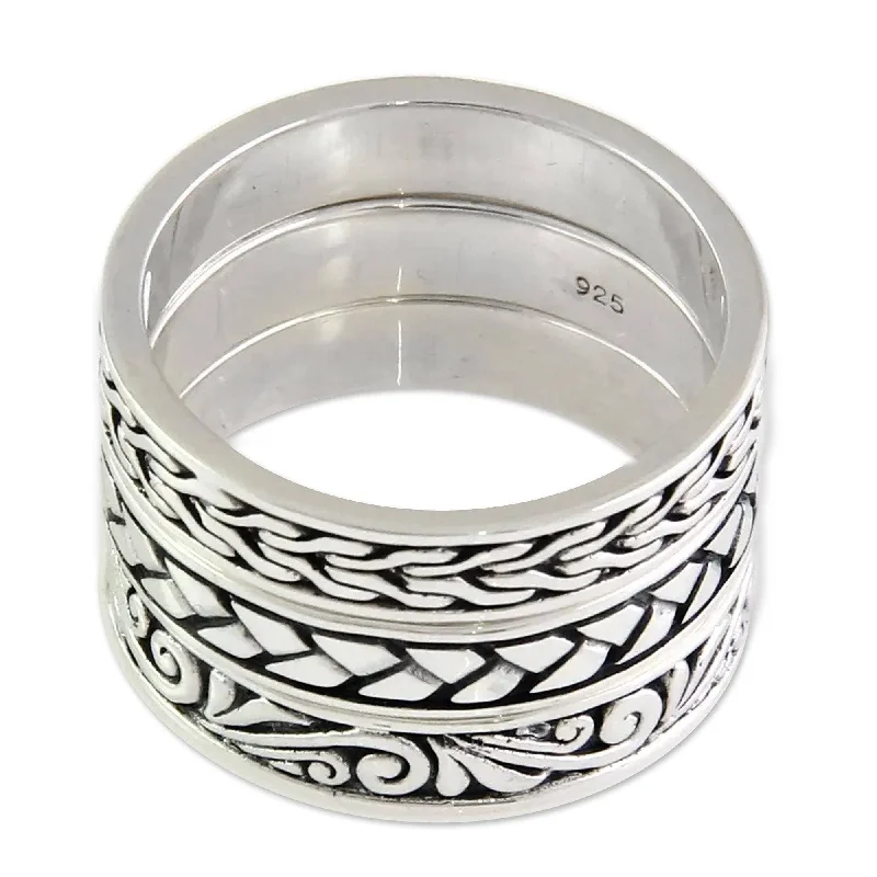 Magnetic Fashion Rings in Stainless Steel with a Modern, Interlocking DesignHandmade Set of 3 Men's Sterling Silver Three Principles Rings (Indonesia)