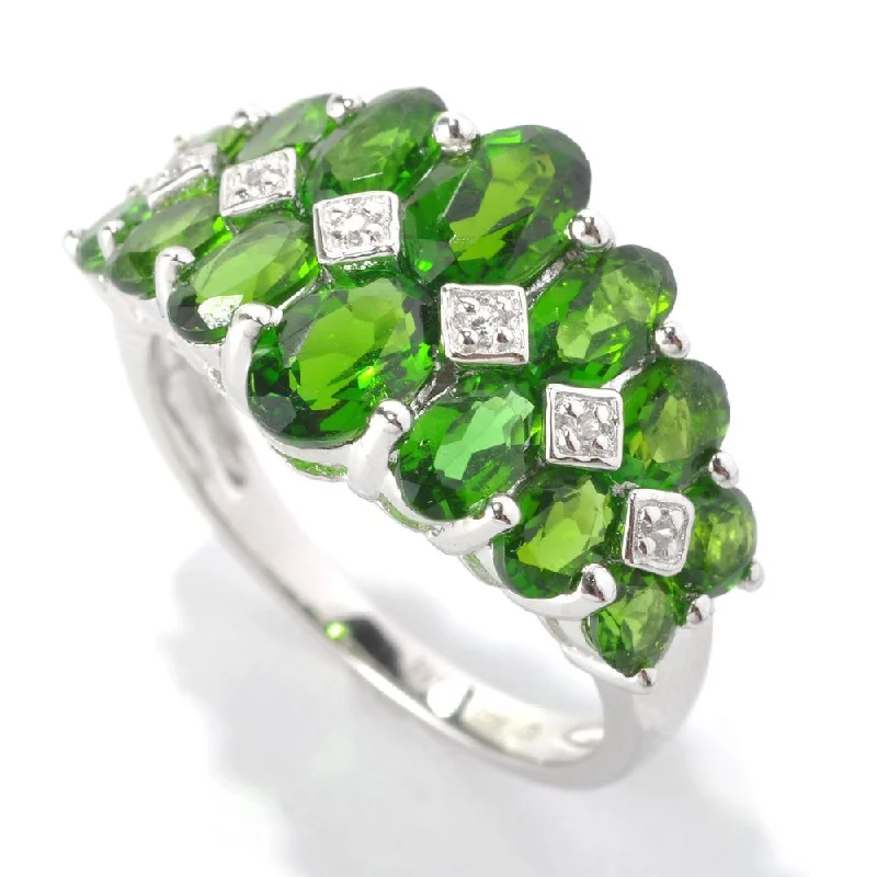 Bohemian - Style Fashion Rings with Turquoise and Silver Filigree for a Free - Spirited LookPlatinum Over Sterling Silver Chrome Diopside and Diamond Accent Graduated Band Ring