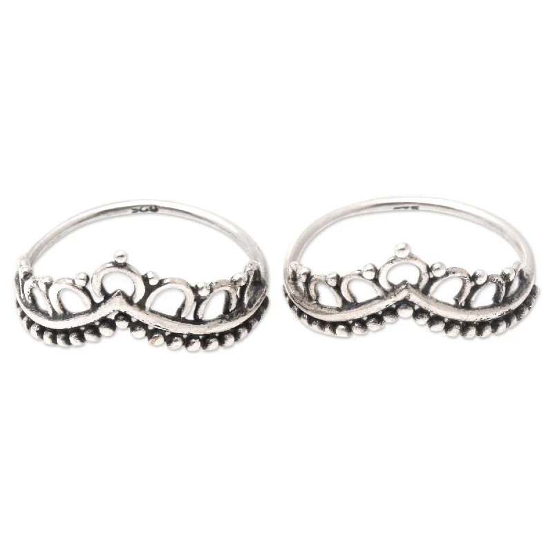 Knuckle - Duster Fashion Rings in Black - Plated Metal with Spike DetailsNovica Handmade Two Queens Sterling Silver Stacking Rings (Pair)