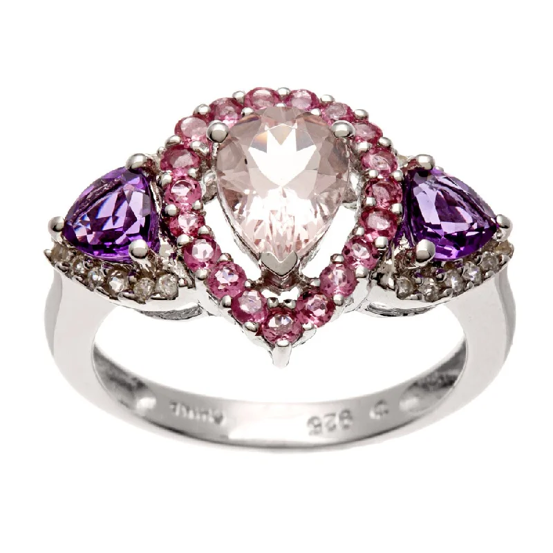 Open - Band Fashion Rings in Sterling Silver with Gemstone InlaysSterling Silver 2ct TGW Morganite and White Zircon Ring