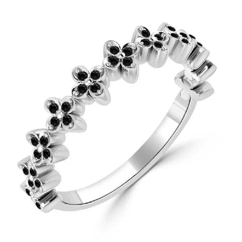 Fashion Rings with Initial Charms in Silver - Plated Metal for a Custom AccessoryAuriya Petite Ultra-Thin Stackable Daisy Accent Black Diamond Wedding Band 1/5ct TDW 10K Gold