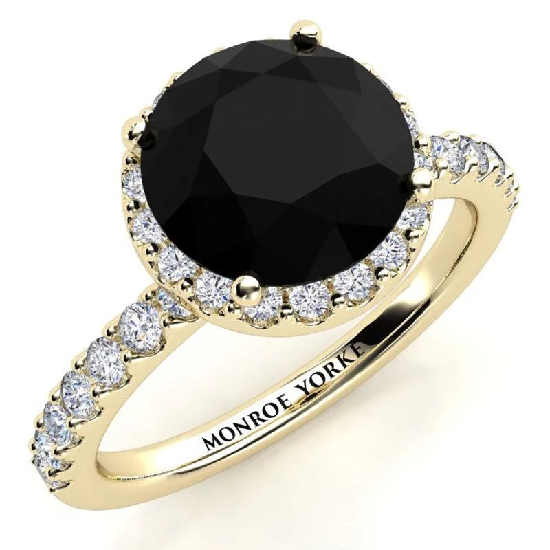 Women's Solitaire Diamond Rings with Round - Cut Diamonds and Platinum Settings for an Elegant EngagementSasha - Unique Black Diamond Halo Ring. Yellow Gold