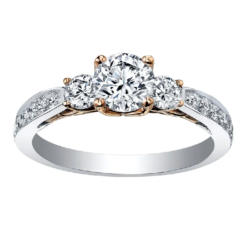 Halo - Style Women's Diamond Rings with a Center Diamond Surrounded by Smaller Diamonds in 18K GoldThree-Stone Round Canadian Diamond Eternal Flames Ring