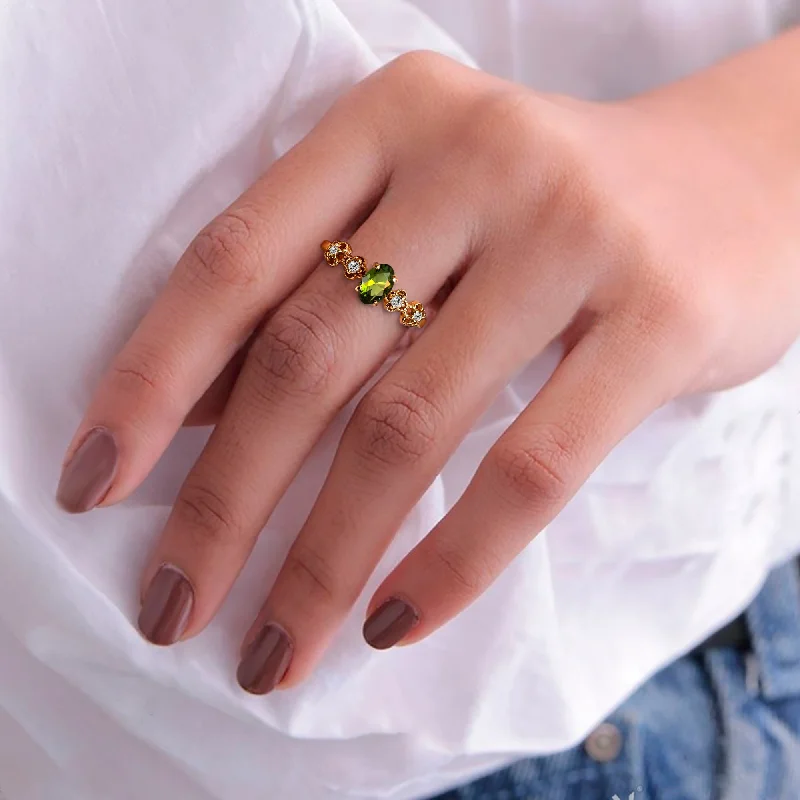 Lapis Lazuli Gemstone Rings in Sterling Silver with a Star - Shaped Setting for a Celestial - Inspired PiecePeridot Ring - August Birthstone - Oval Peridot Gemstone Flower Setting Delicate Ring with Clear Quartz Accents