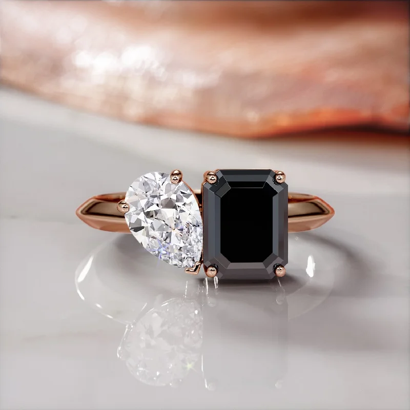 Heart - Shaped Women's Diamond Rings in Rose Gold for a Romantic and Symbolic GiftNeptune'S Moons -   Two Stone  Natural Black Diamond Emerald Cut Engagement Ring  in Rose Gold