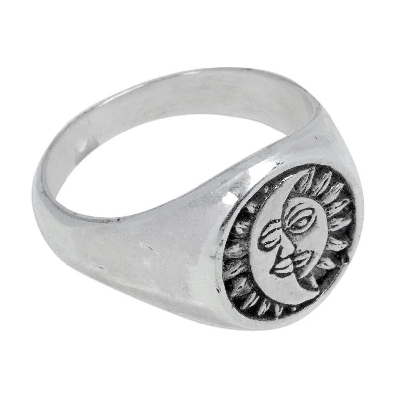 Minimalist Fashion Rings in Stainless Steel with a Single Solitaire CrystalNovica Handmade Icon Of Universe Sterling Silver Signet Ring