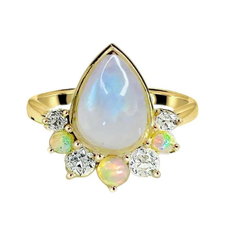 Peridot Gemstone Rings in 14K Gold - Filled Metal with a Pave - Set Band for a Sparkling LookLaihas Premium Ballerina Gold Topaz, Opal and Moonstone Ring