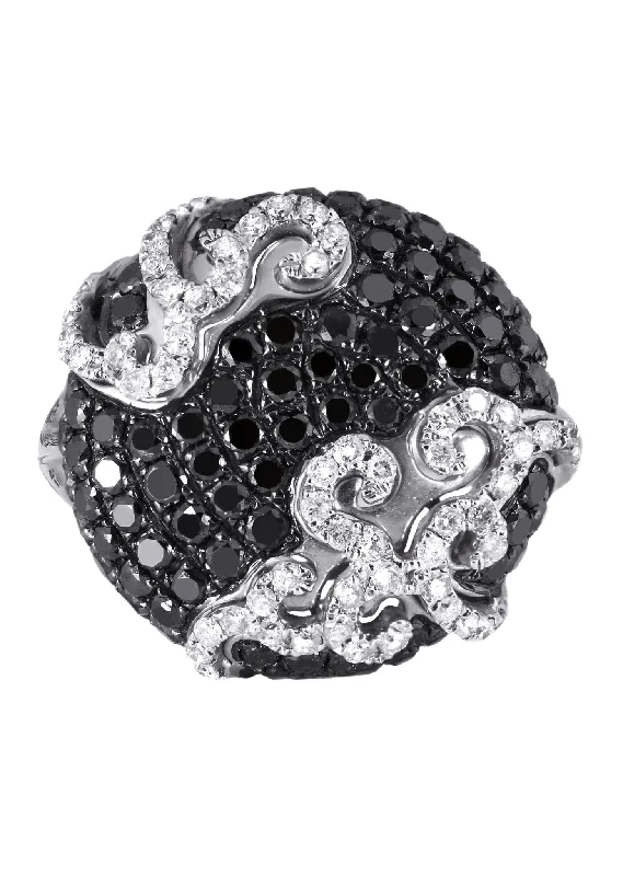 Halo - Style Women's Diamond Rings with a Center Diamond Surrounded by Smaller Diamonds in 18K Gold14K Ladies Black Diamond Cocktail Ring | 2.10 Carats | 6.75 Grams