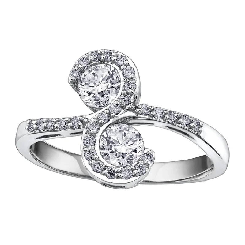 Vintage - Style Women's Diamond Rings with Floral - Engraved Bands and Multiple Diamond AccentsUnique Toi-Et-Moi Diamond Ring