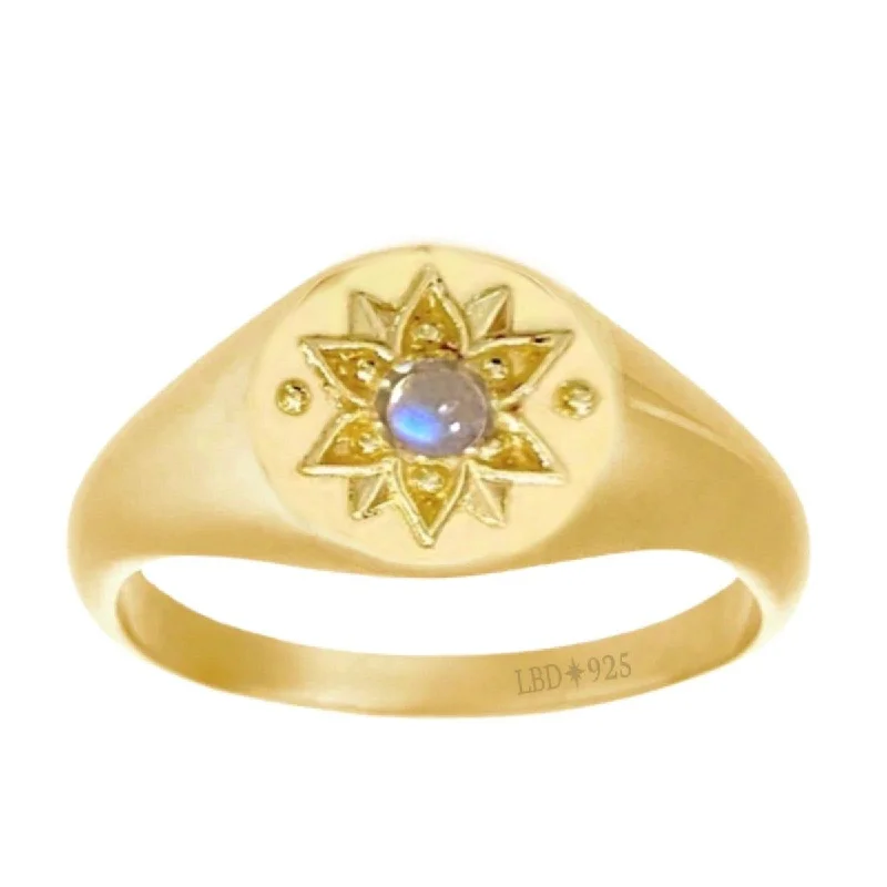 Citrine Gemstone Rings in Stainless Steel with a Stackable Design for a Trendy Everyday WearIntricate Vera May Gold Signet Ring- Moonstone Ring