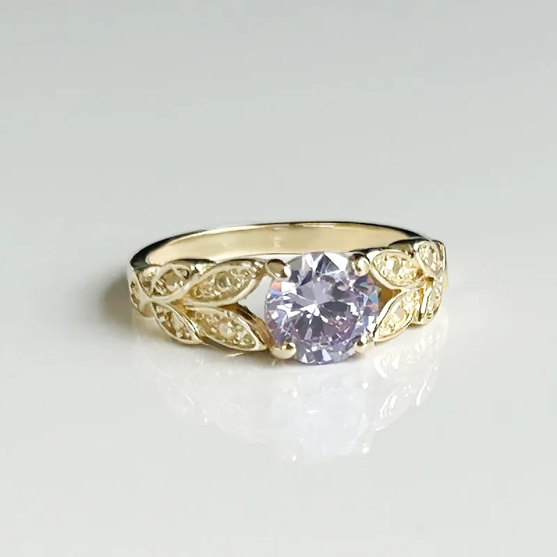 Alexandrite Gemstone Rings in Platinum with a Hidden Halo for a Rare and Luxurious PieceLavender Amethyst Ring - Round Lavender Amethyst Gemstone Flower Leaves Ring