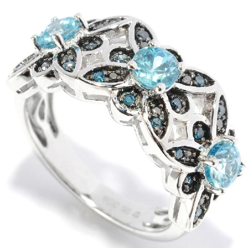 Textured Fashion Rings in Pewter with Hammered and Embossed SurfacesSterling Silver Blue Zircon and Blue Diamond Flower Band