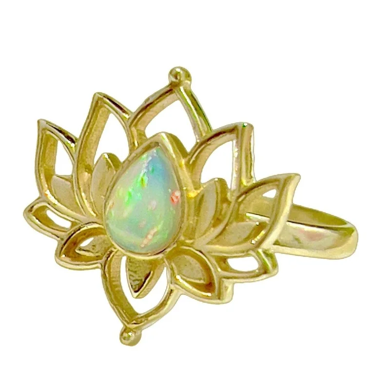 Jasper Gemstone Rings in 18K Gold Vermeil with a Matte Finish for a Subtle and Elegant LookLaihas Opulent Lotus Flower Gold Opal Ring-