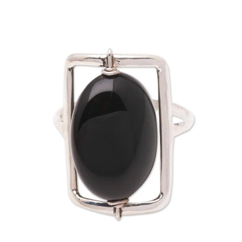 Bangle - Style Fashion Rings in Rose - Gold - Plated Aluminum with Etched PatternsNOVICA Deep Soul, Onyx single-stone ring