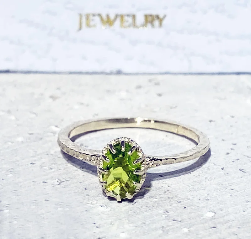 Turquoise Gemstone Rings in 925 Silver with a Southwestern - Inspired Design for a Rustic CharmPeridot Ring - August Birthstone - Delicate Hammered Ring with Oval Peridot Gemstone