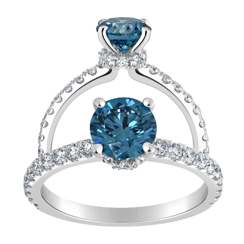 Men's Aquamarine Engagement Rings in 9K Gold with a Bezel - Set Stone1.47ctw Lab Grown Blue Diamond Ribbon Halo Engagement Ring