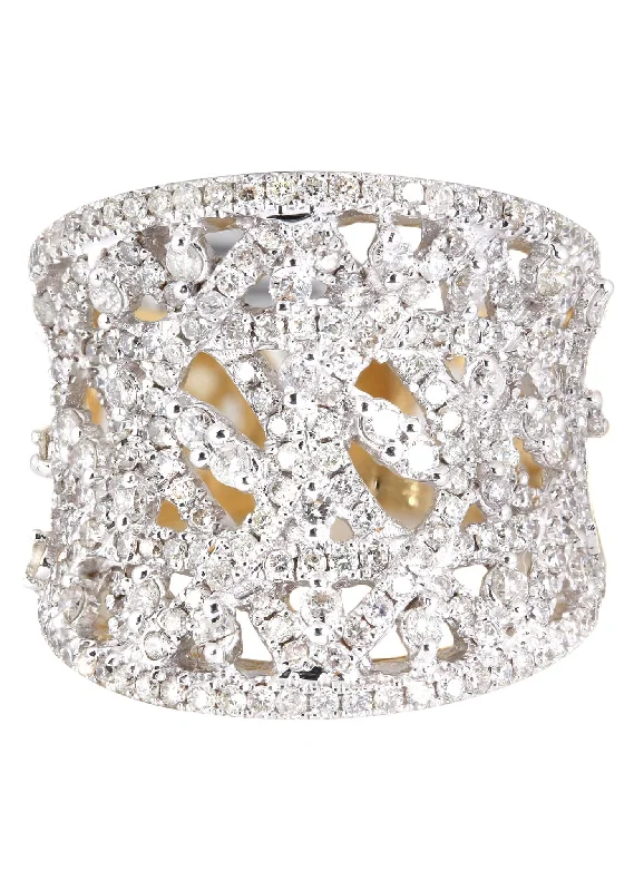 Cathedral - Style Women's Diamond Rings with a Raised Center Setting and Elaborate Metalwork14K Ladies Diamond Cocktail Ring | 1.72 Carats | 9.72 Grams