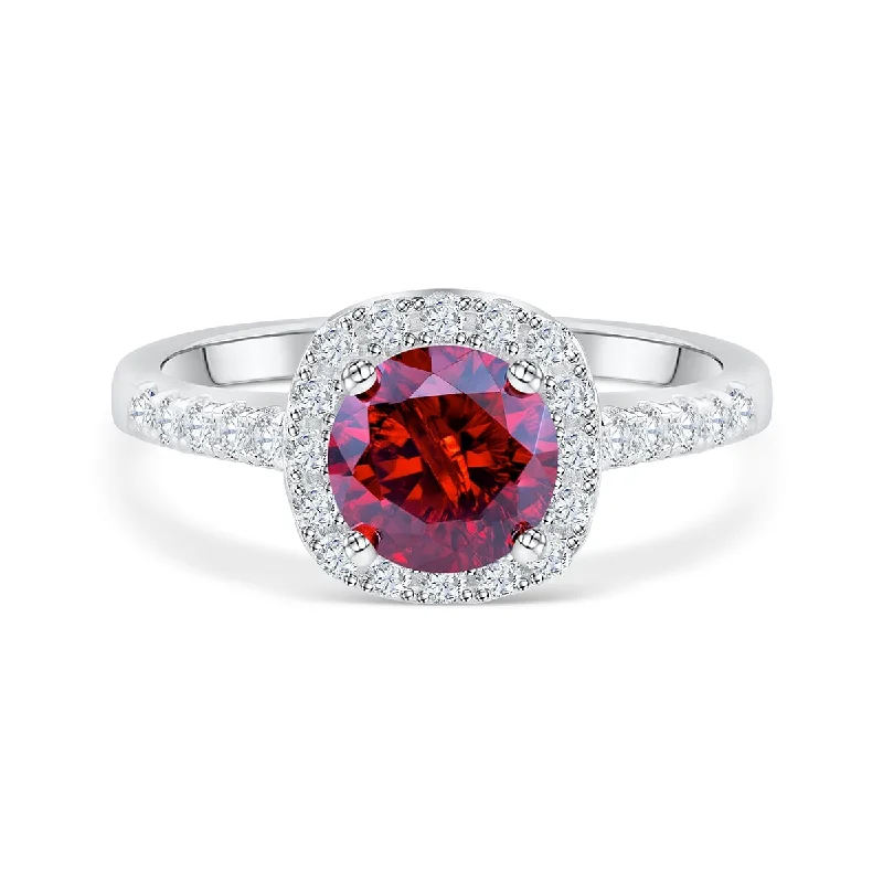 Men's Sapphire Engagement Rings in 18K White Gold with Pave Diamond AccentsThe Halo - Ruby