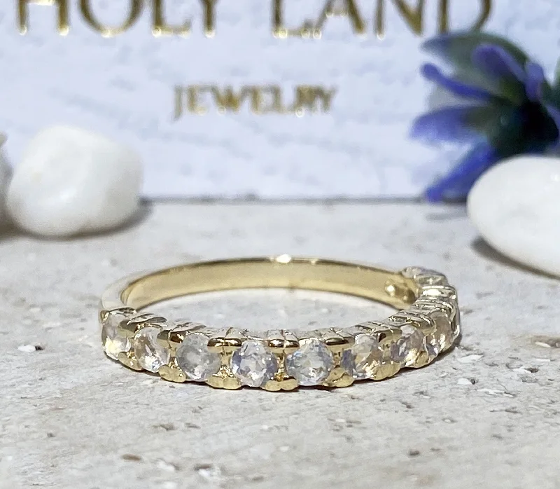 Tanzanite Gemstone Rings in 10K Gold with a Trilogy Design for a Sophisticated GiftRainbow Moonstone Ring - Genuine Gemstone Band - Stack Ring - June Birthstone - Simple Jewery - Gold Ring - Prong Ring - Half Eternity Ring