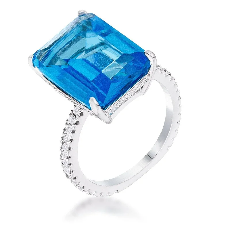 Pearl - Adorned Fashion Rings in Gold - Tone Alloy for a Sophisticated Look15Ct Rhodium Plated Aqua Blue Emerald Cut Pave Ring